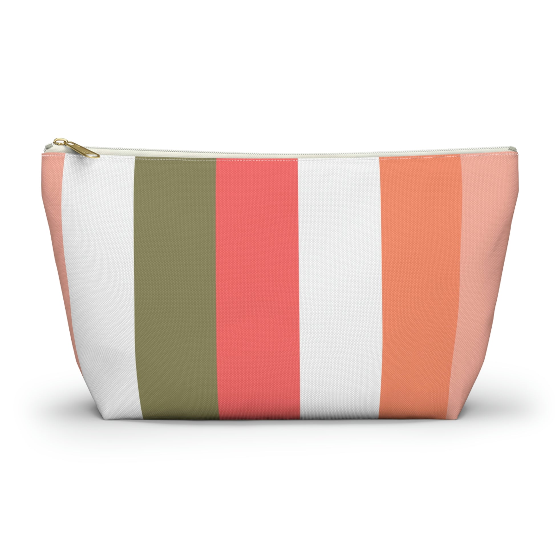 Coral Green & White Stripes Accessory Pouch with T-bottom - BowsAndArtsDesigns