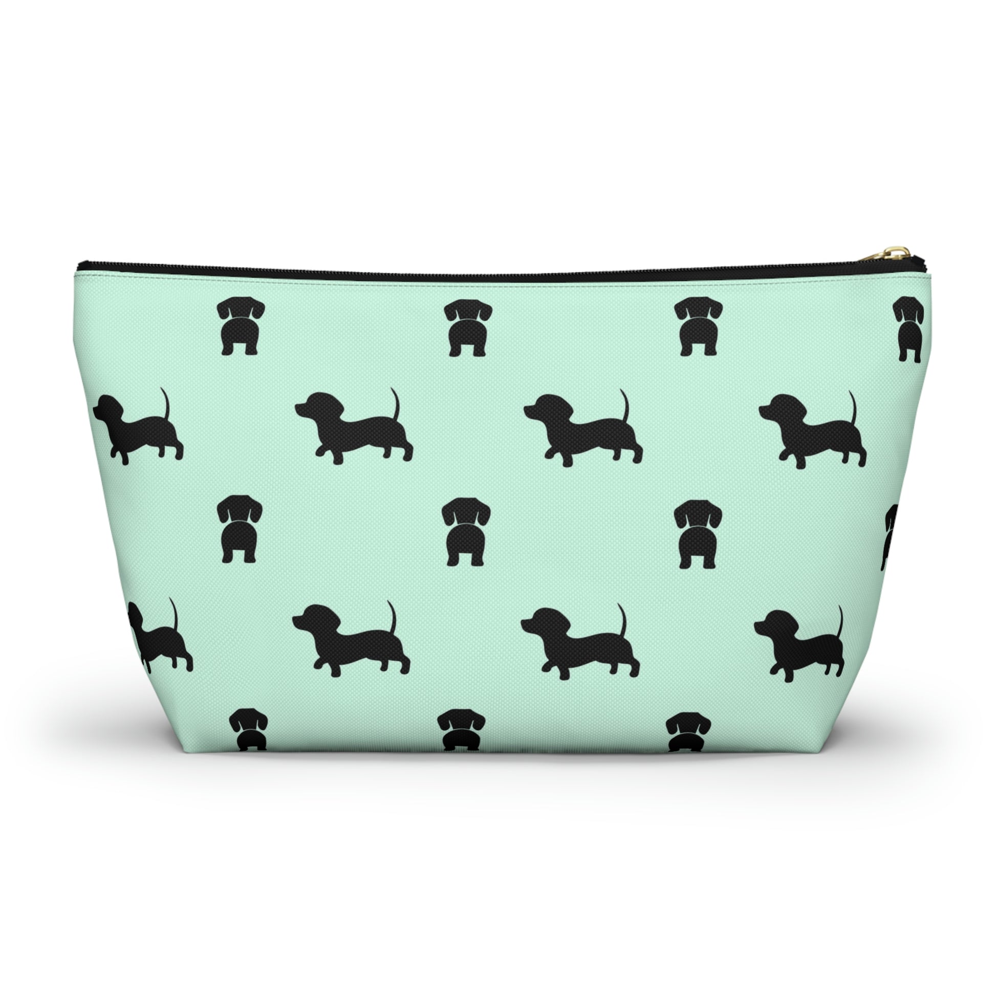 Mint & Black Dachshund Accessory Pouch with T-bottom - BowsAndArtsDesigns