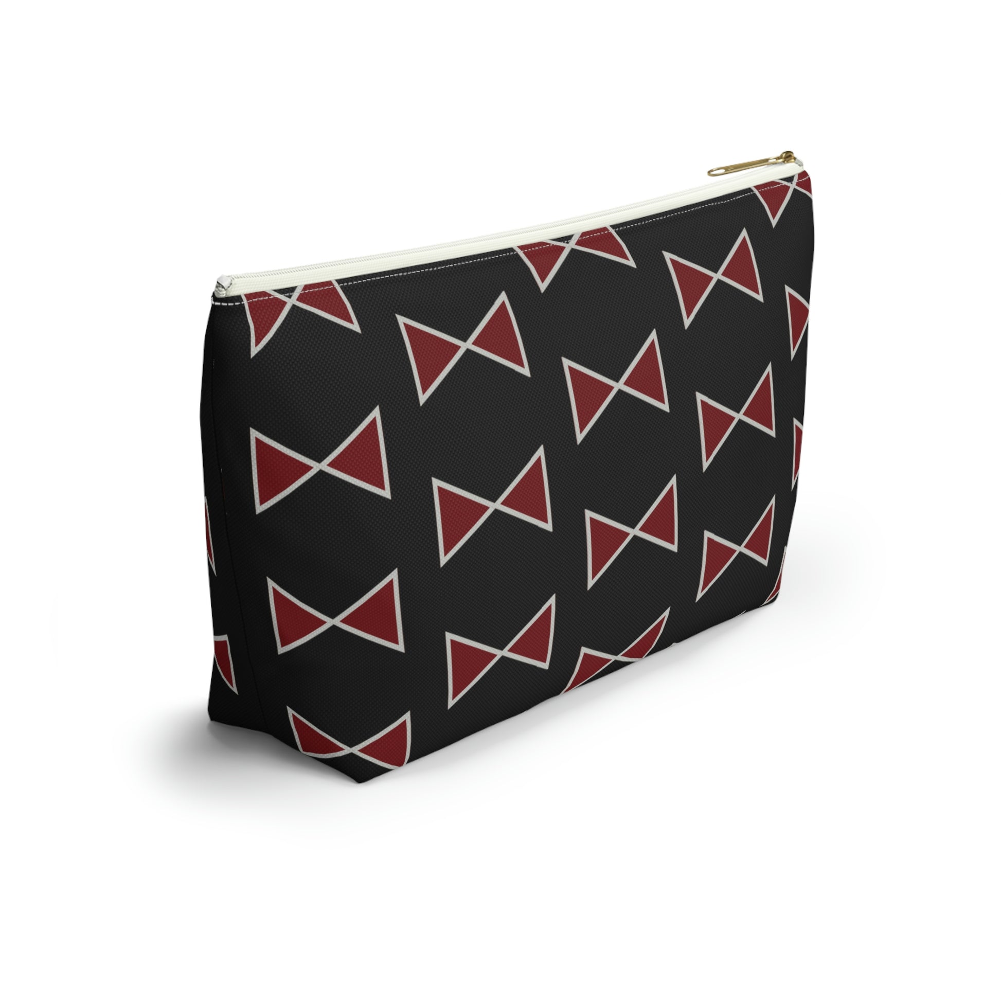 Black & Garnet Maroon Bows Accessory Pouch with T-bottom - BowsAndArtsDesigns