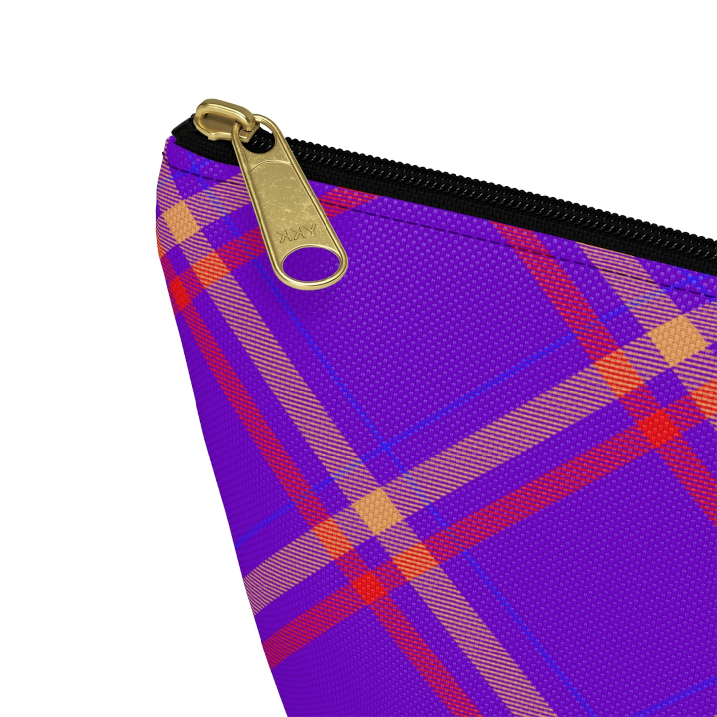 Purple & Orange Plaid Accessory Pouch with T-bottom - BowsAndArtsDesigns