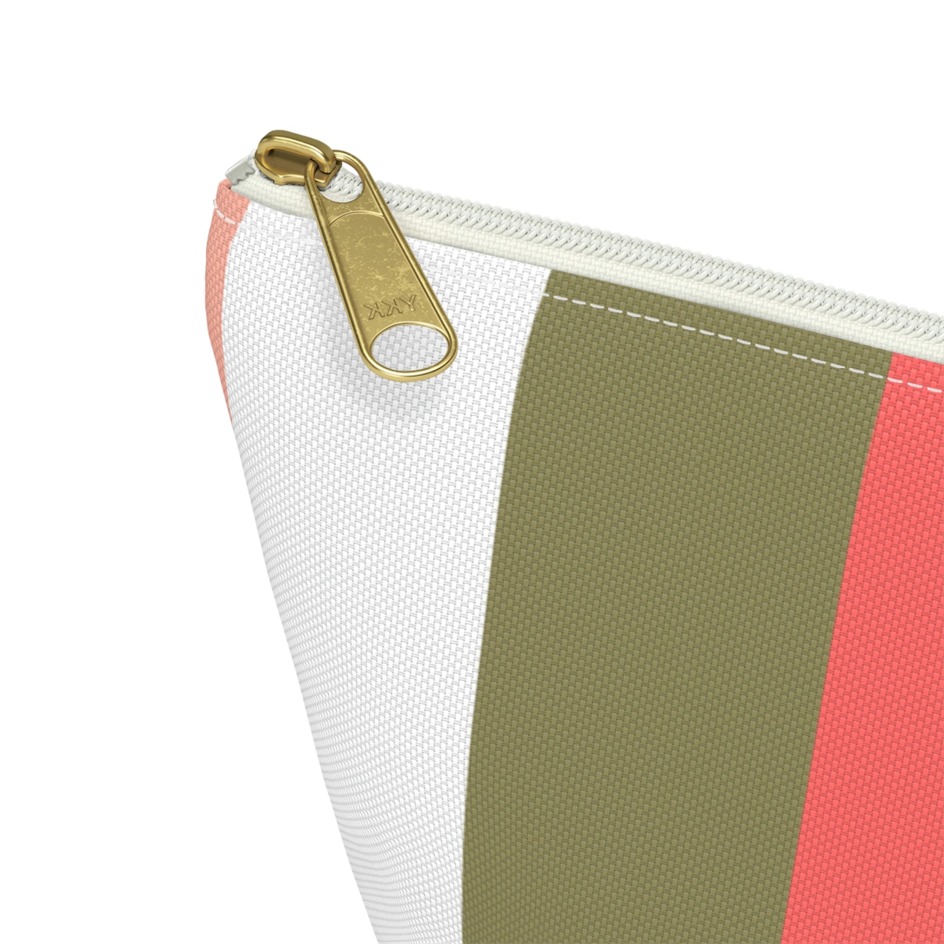 Coral Green & White Stripes Accessory Pouch with T-bottom - BowsAndArtsDesigns