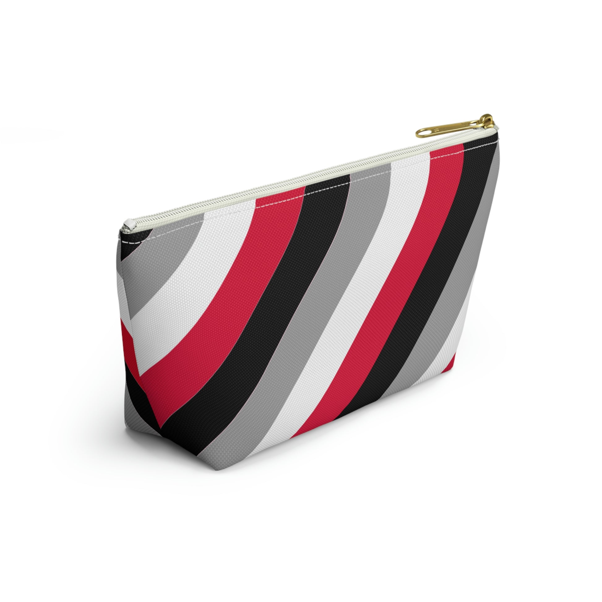 Red, Black, & White Diagonal Stripes Accessory Pouch with T-bottom - BowsAndArtsDesigns