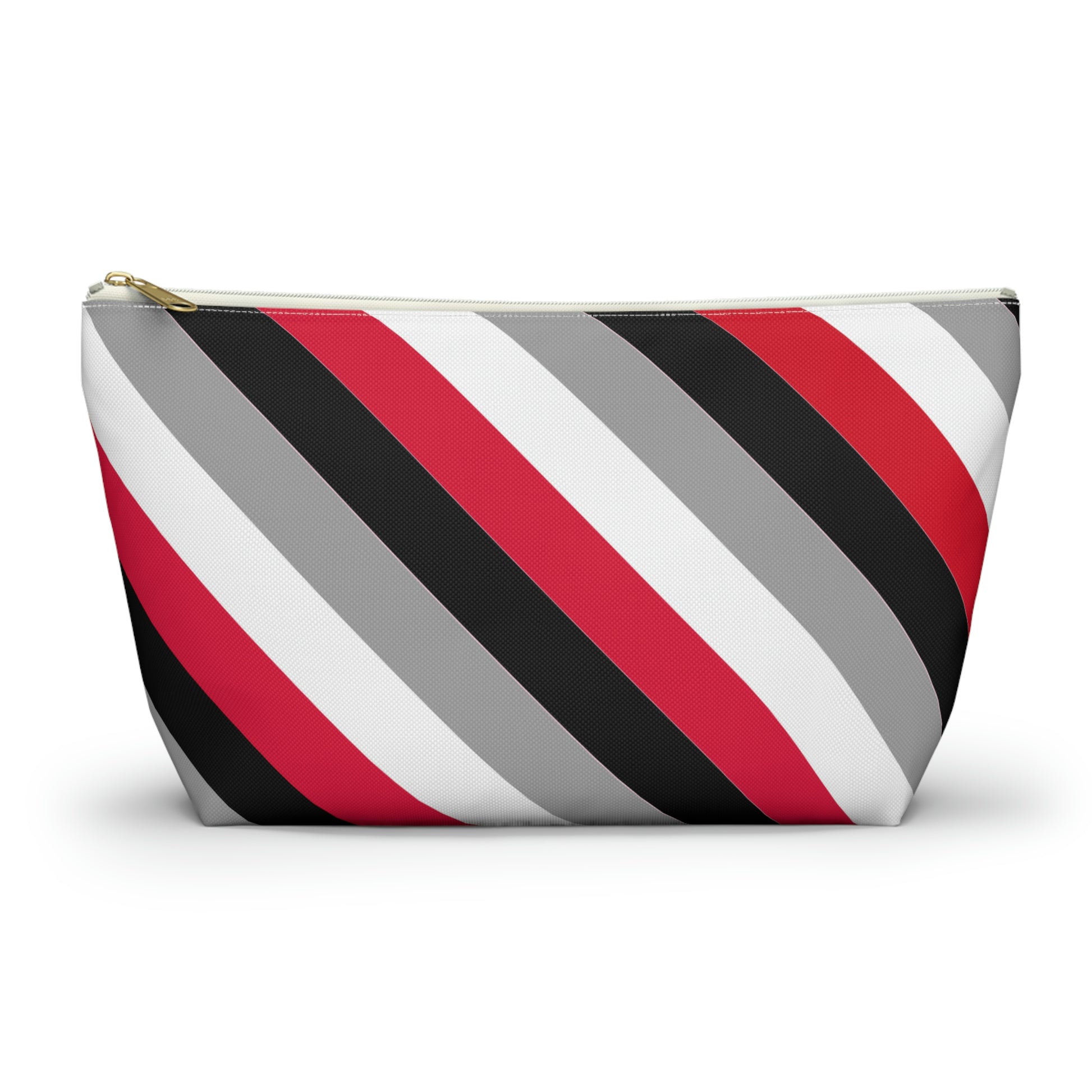 Red, Black, & White Diagonal Stripes Accessory Pouch with T-bottom - BowsAndArtsDesigns