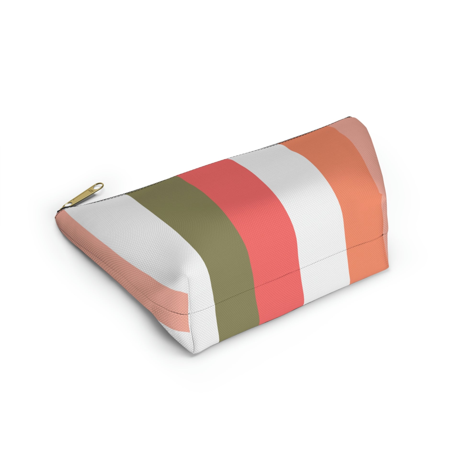 Coral Green & White Stripes Accessory Pouch with T-bottom - BowsAndArtsDesigns