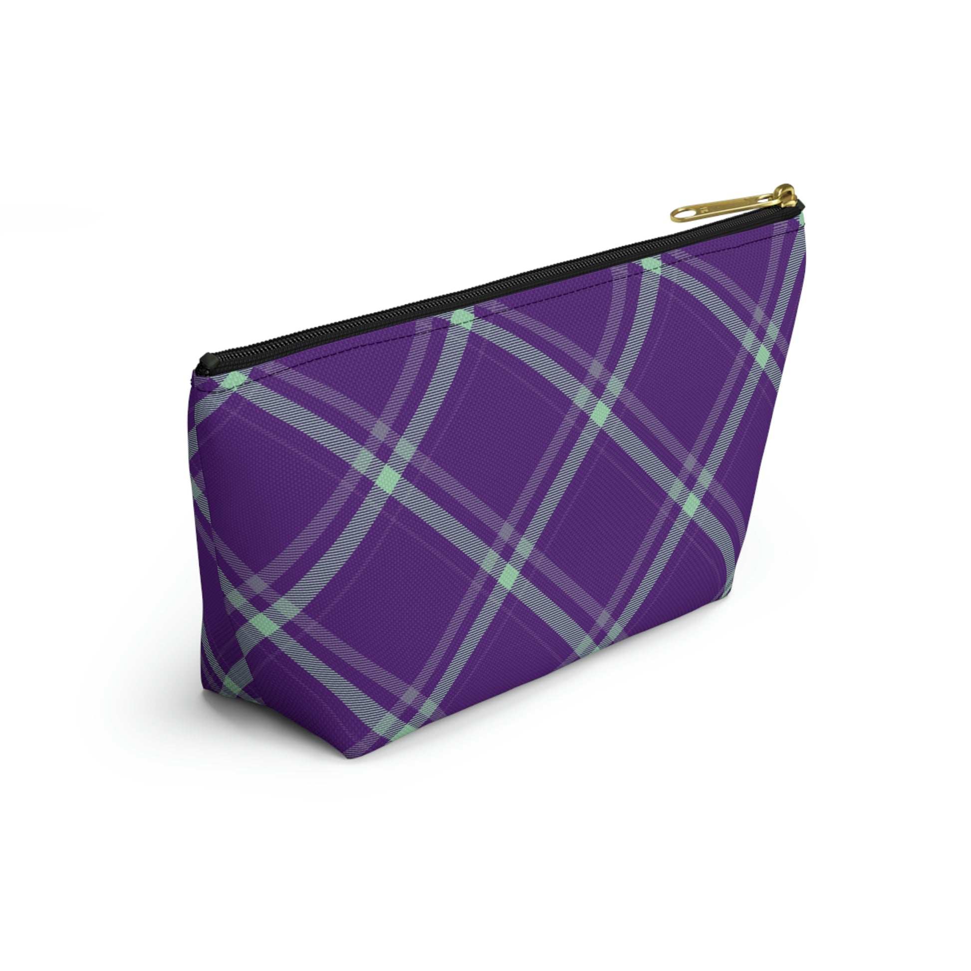 Purple Mint Plaid Accessory Pouch with T-bottom - BowsAndArtsDesigns