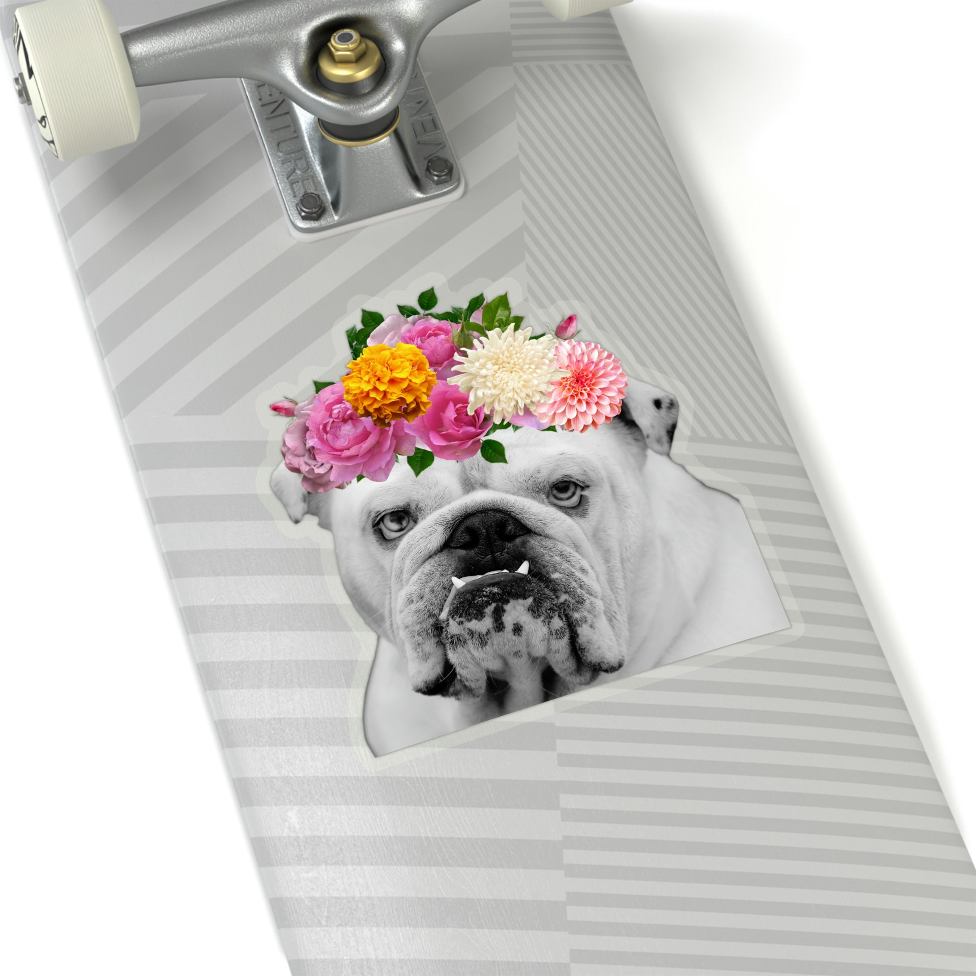 Very Pretty Bulldog Flower Crown Vinyl Kiss-Cut Sticker - BowsAndArtsDesigns