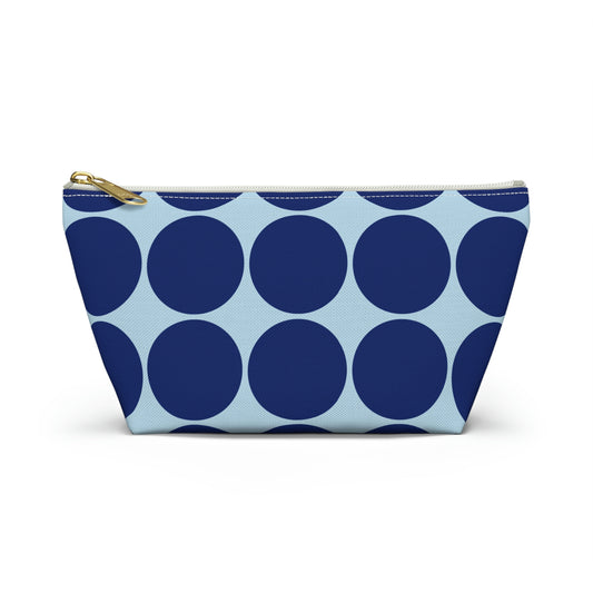 Sky Blue & Navy Circle Print Pouch with T-bottom - BowsAndArtsDesigns