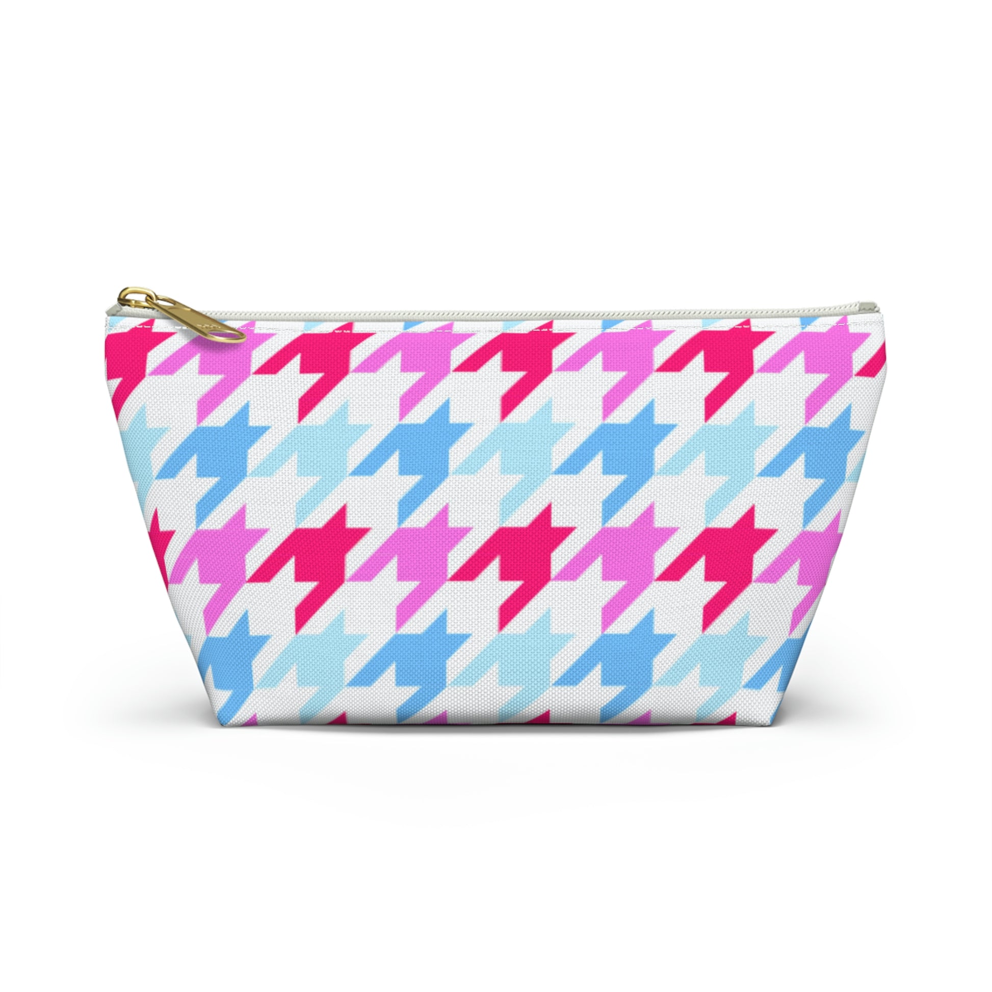 Blue & Pink Houndstooth Accessory Pouch with T-bottom - BowsAndArtsDesigns