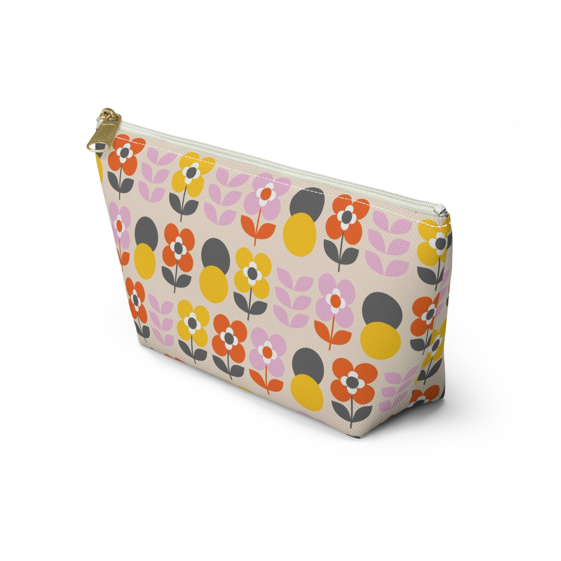 Yellow Gray Pink & Orange Retro Accessory Pouch with T-bottom - BowsAndArtsDesigns
