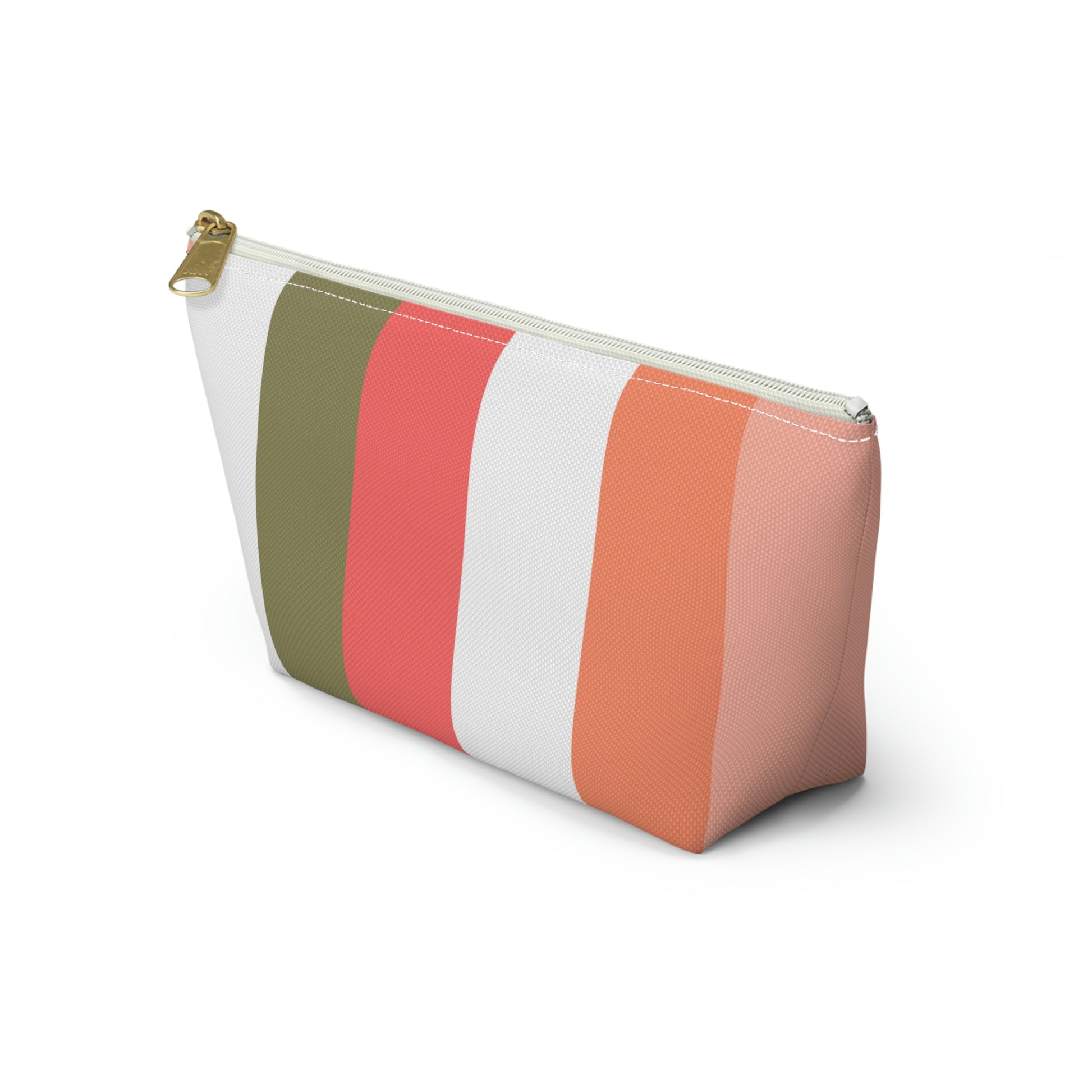 Coral Green & White Stripes Accessory Pouch with T-bottom - BowsAndArtsDesigns