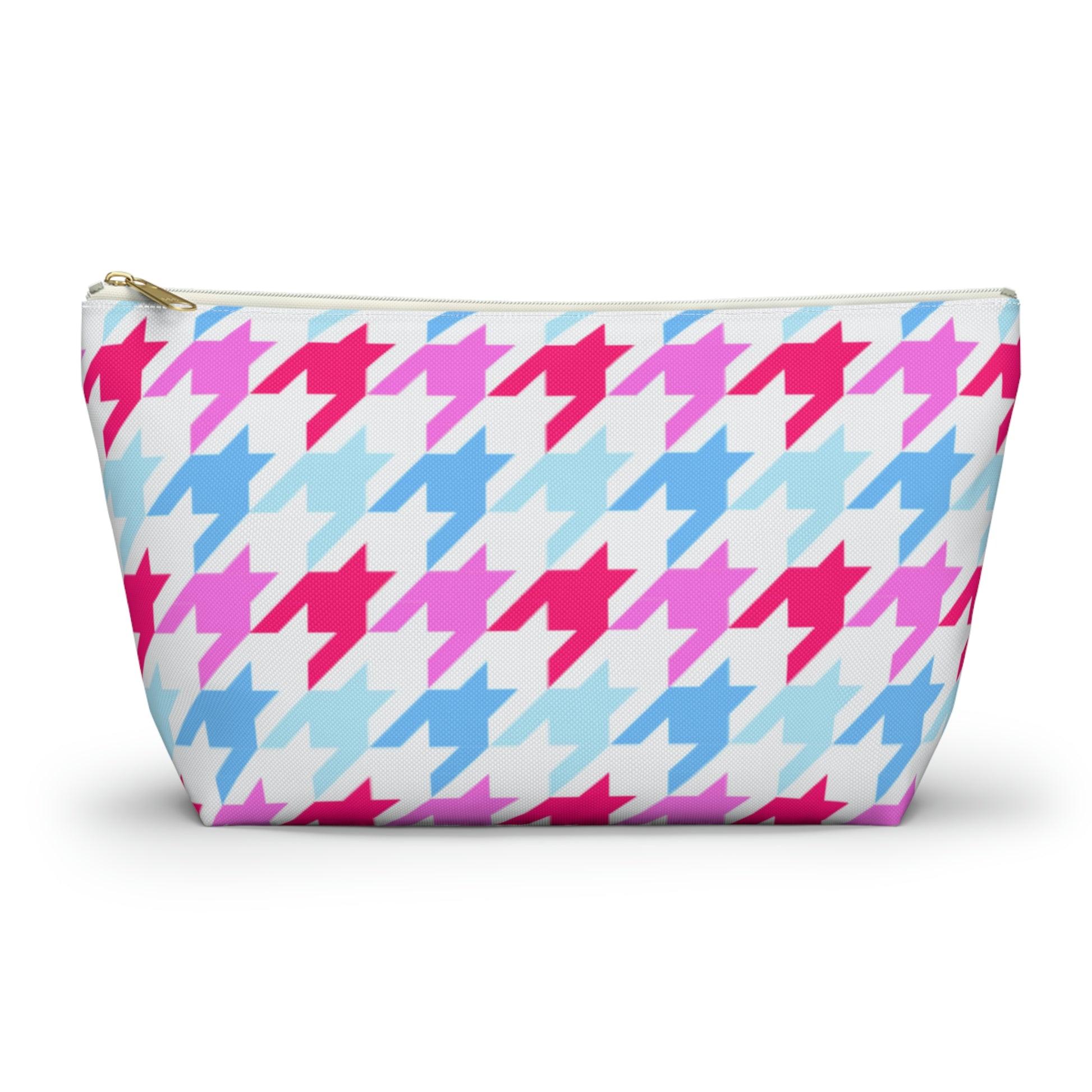 Blue & Pink Houndstooth Accessory Pouch with T-bottom - BowsAndArtsDesigns