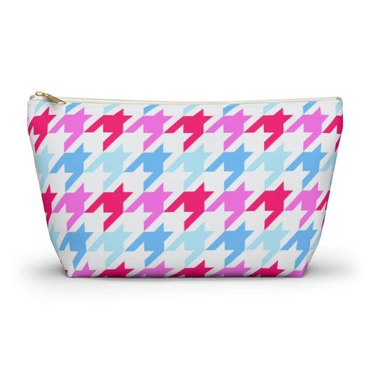 Blue & Pink Houndstooth Accessory Pouch with T-bottom - BowsAndArtsDesigns