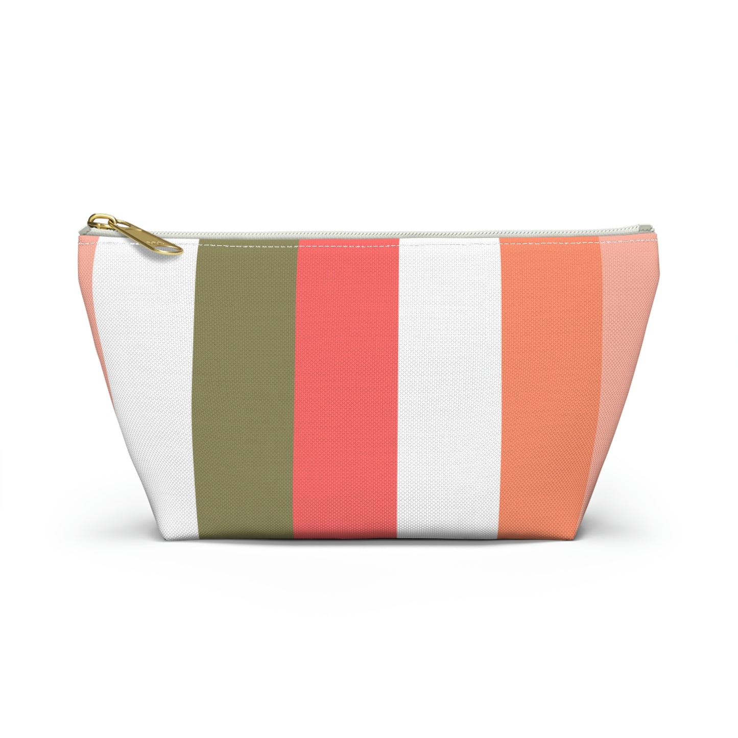 Coral Green & White Stripes Accessory Pouch with T-bottom - BowsAndArtsDesigns