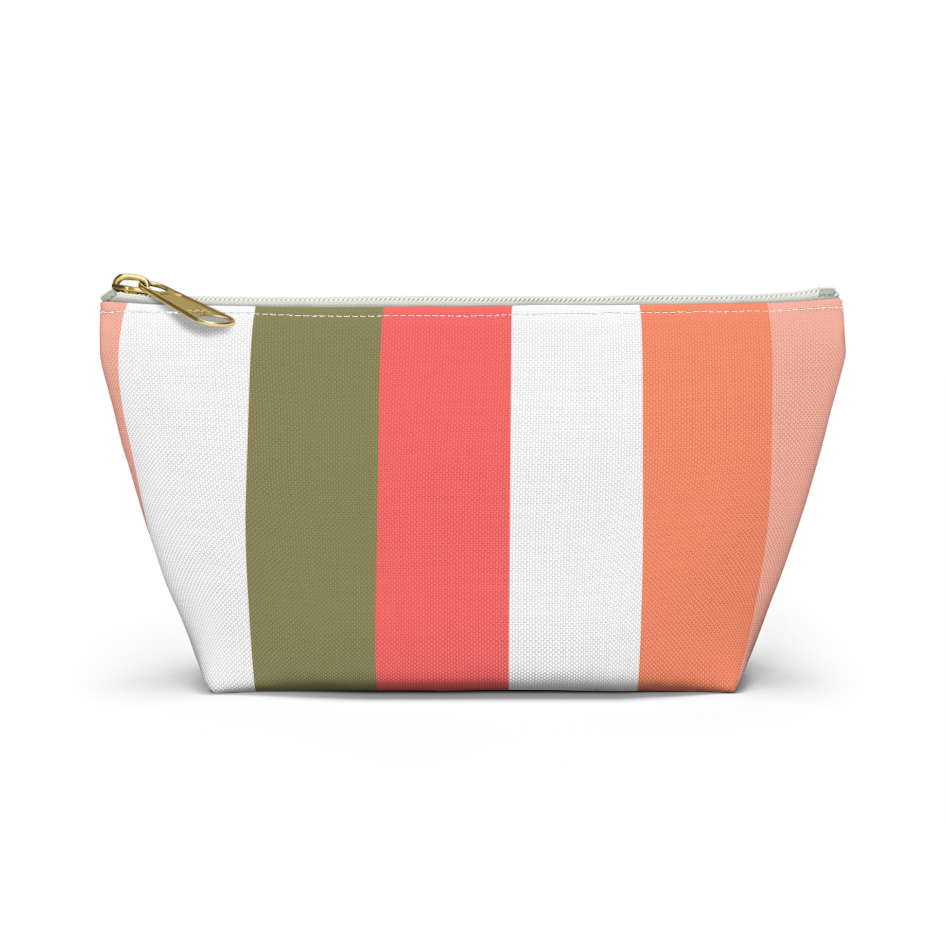 Coral Green & White Stripes Accessory Pouch with T-bottom - BowsAndArtsDesigns