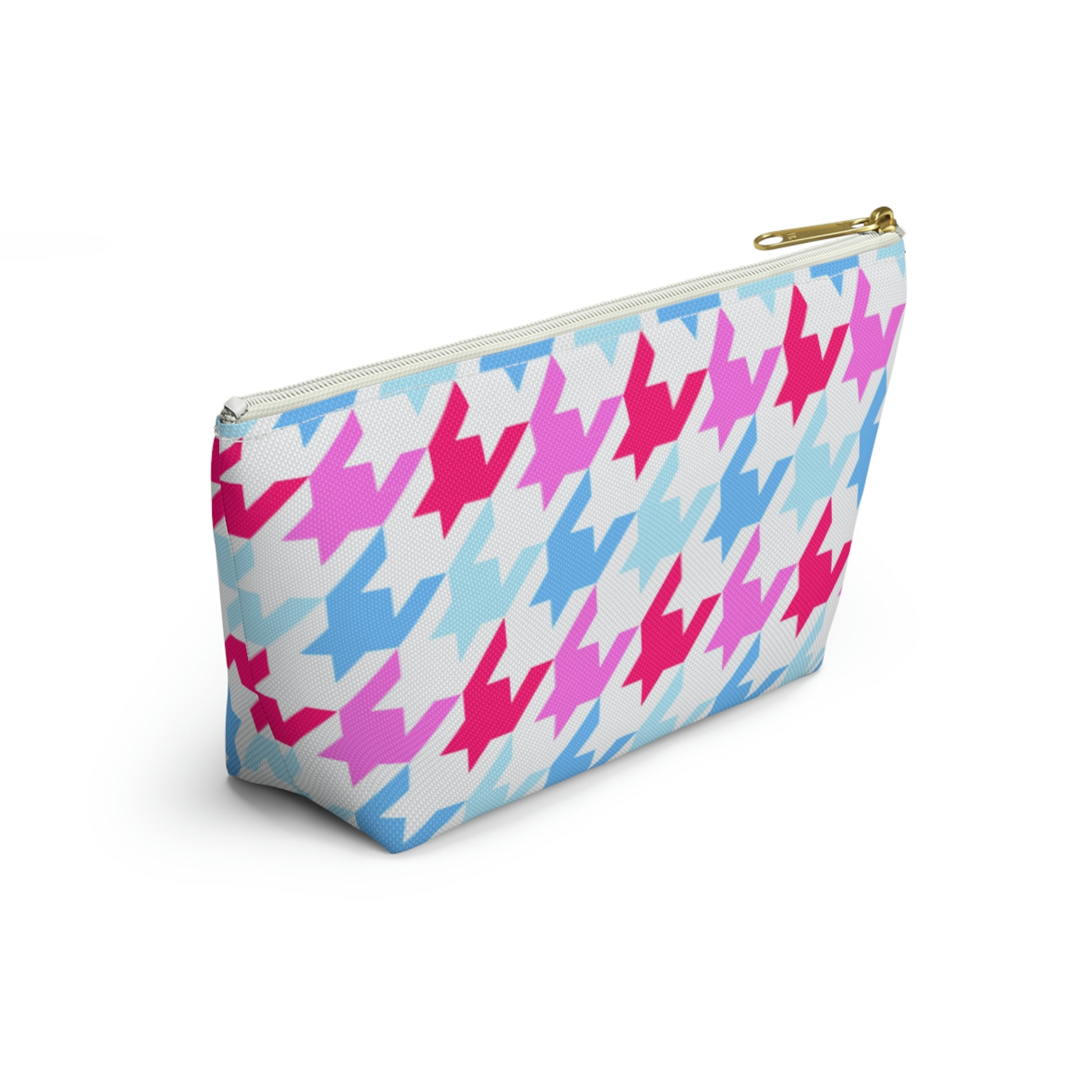 Blue & Pink Houndstooth Accessory Pouch with T-bottom - BowsAndArtsDesigns
