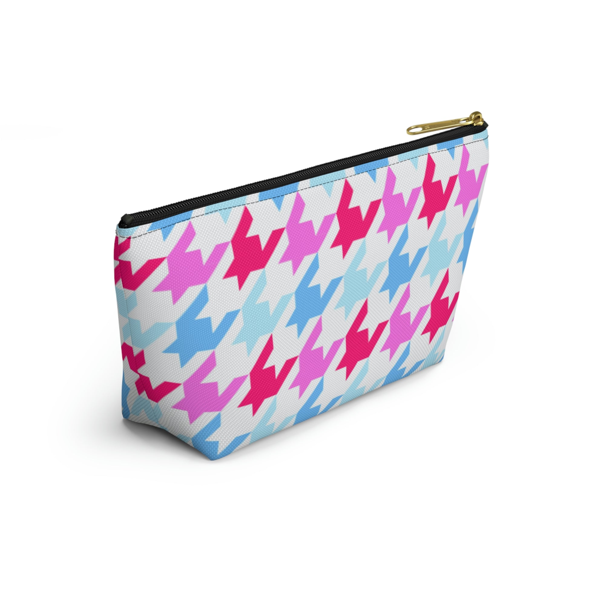 Blue & Pink Houndstooth Accessory Pouch with T-bottom - BowsAndArtsDesigns