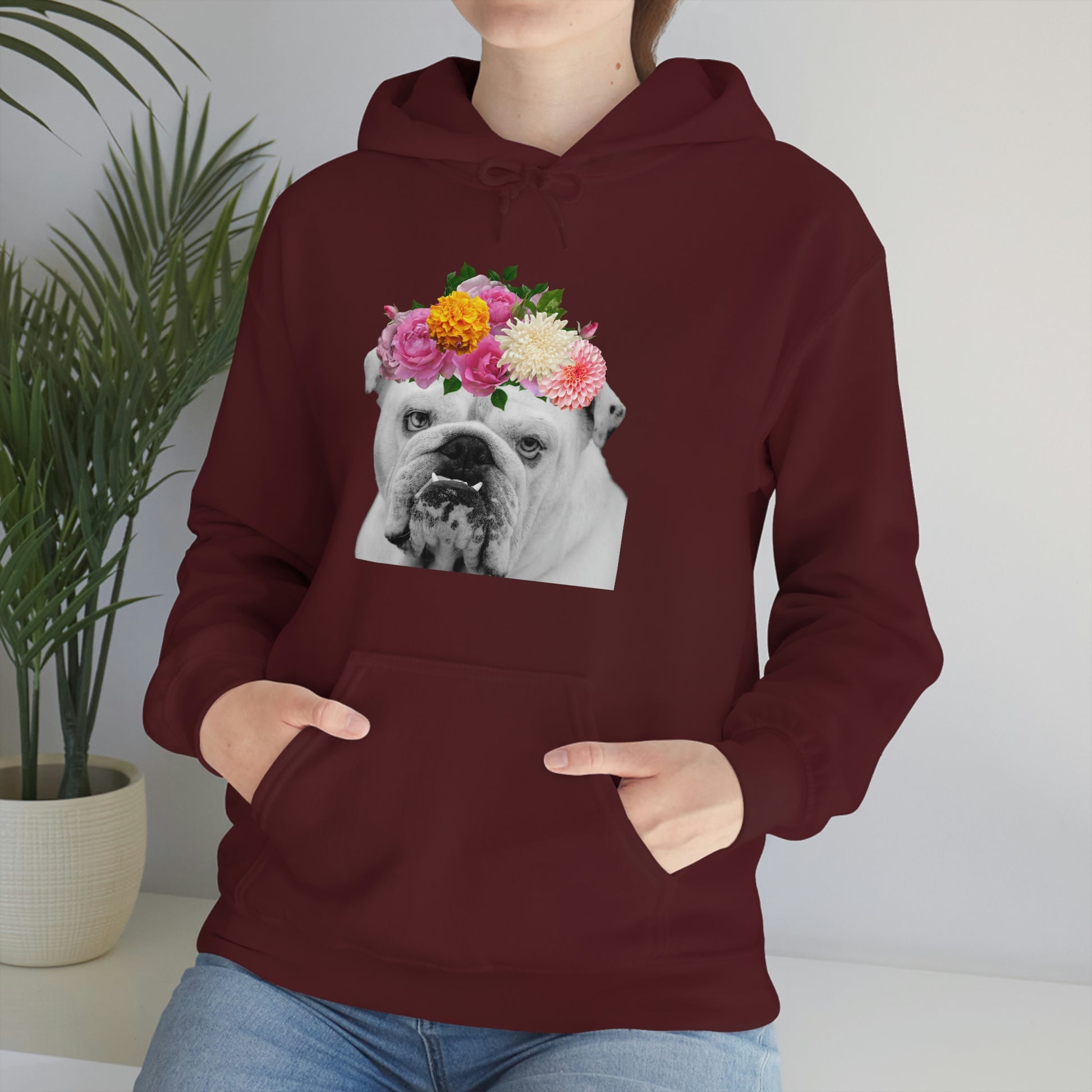 Very Pretty Bulldog Flower Crown Hoodie | Multiple Colors - BowsAndArtsDesigns