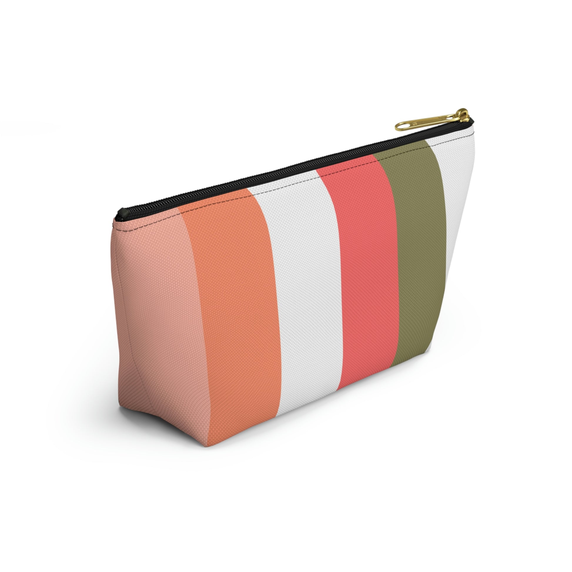 Coral Green & White Stripes Accessory Pouch with T-bottom - BowsAndArtsDesigns