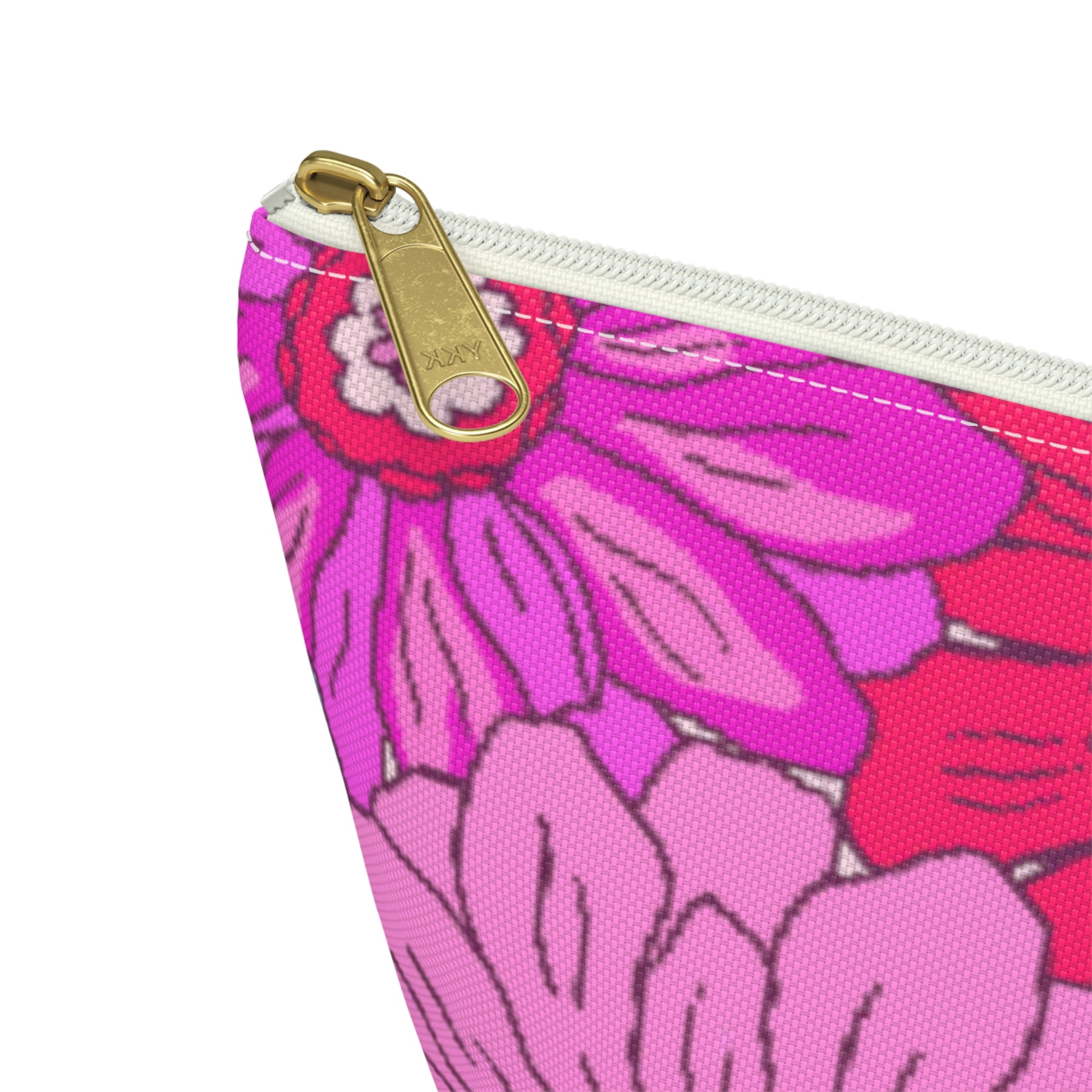 Hot Pink Retro Floral Print Accessory Pouch with T-bottom - BowsAndArtsDesigns