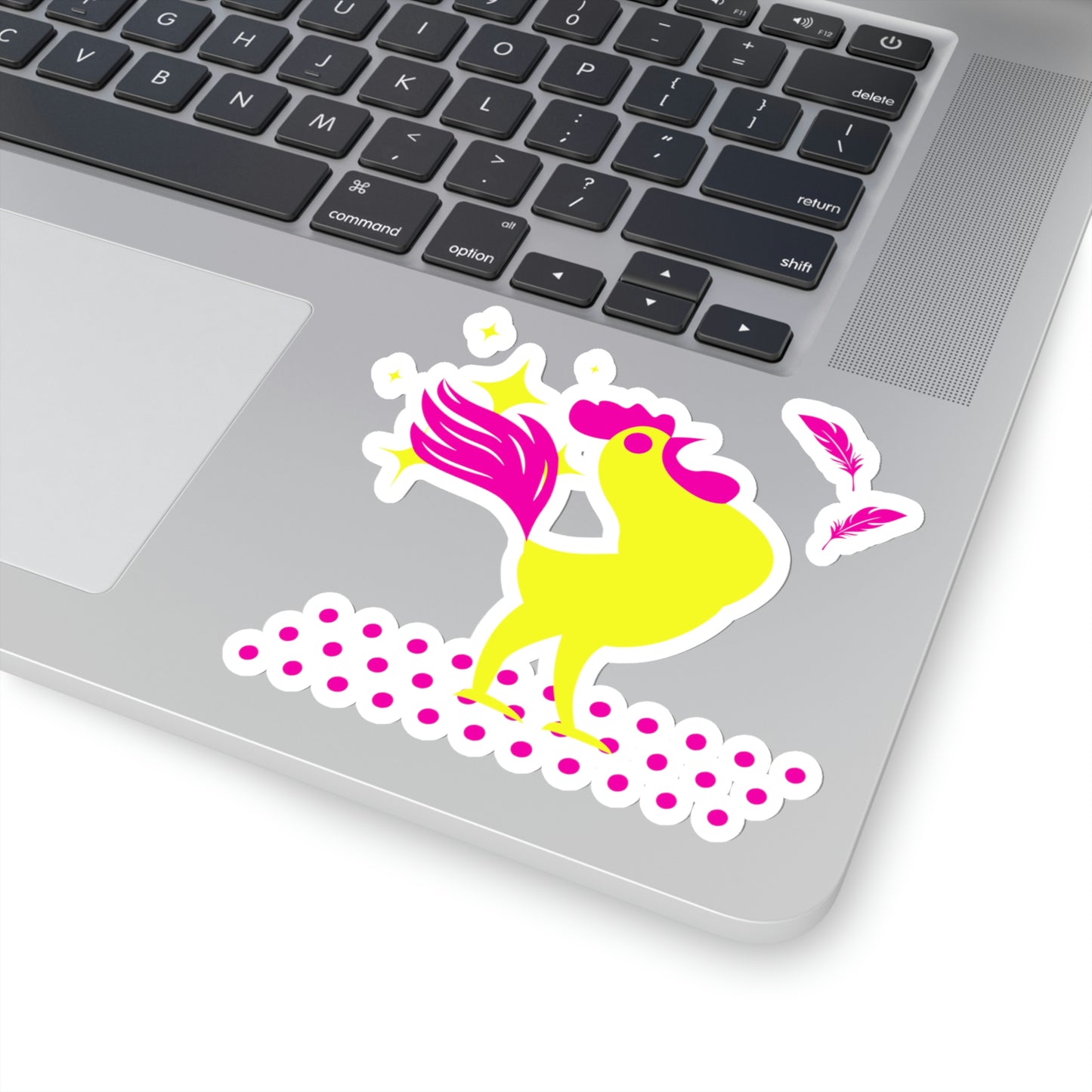 Hot Pink & Neon Yellow Rooster Gamecock Vinyl Kiss-Cut Sticker - BowsAndArtsDesigns
