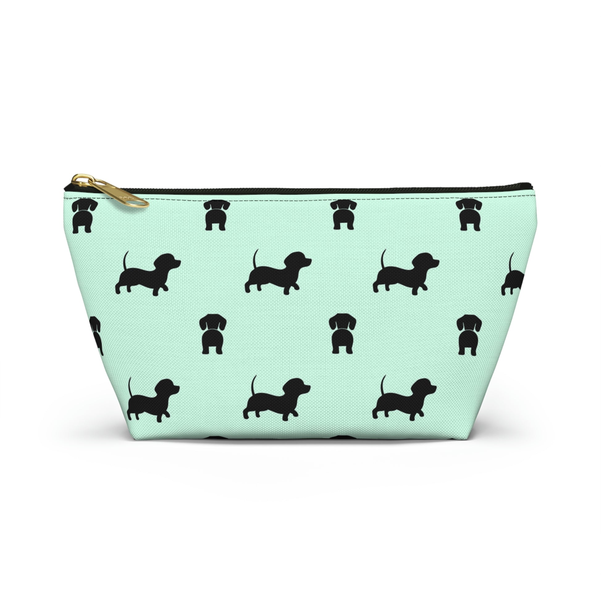 Mint & Black Dachshund Accessory Pouch with T-bottom - BowsAndArtsDesigns