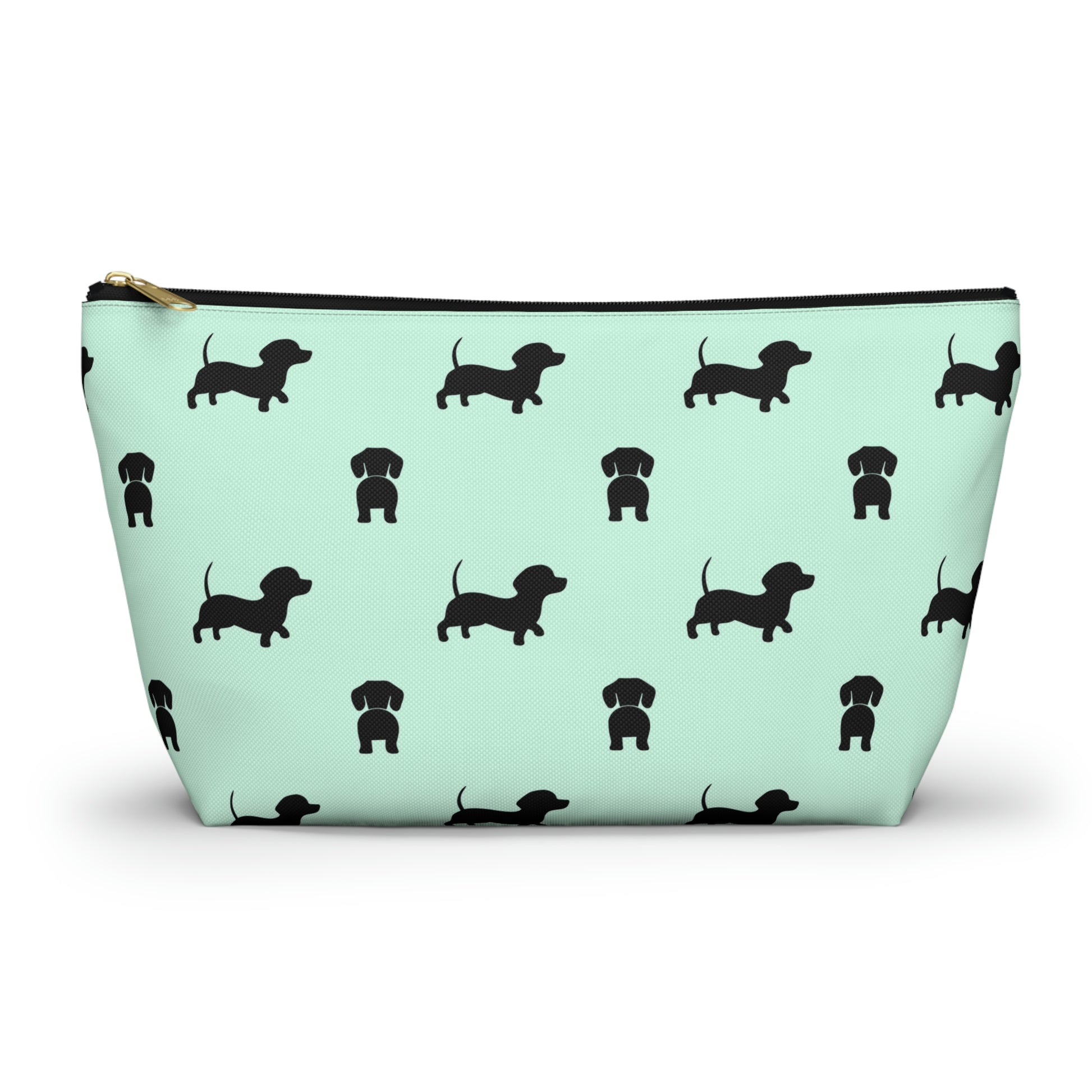 Mint & Black Dachshund Accessory Pouch with T-bottom - BowsAndArtsDesigns