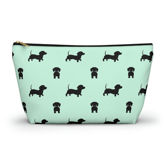 Mint & Black Dachshund Accessory Pouch with T-bottom - BowsAndArtsDesigns