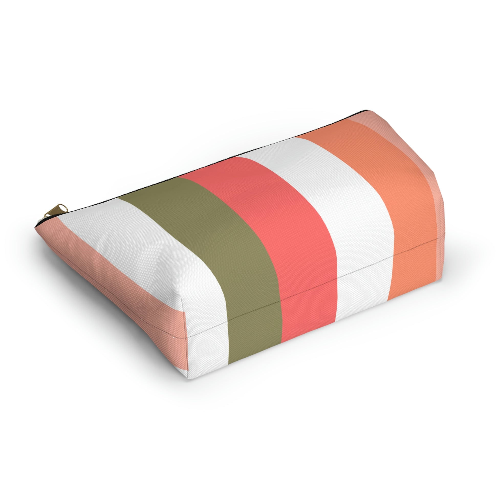 Coral Green & White Stripes Accessory Pouch with T-bottom - BowsAndArtsDesigns