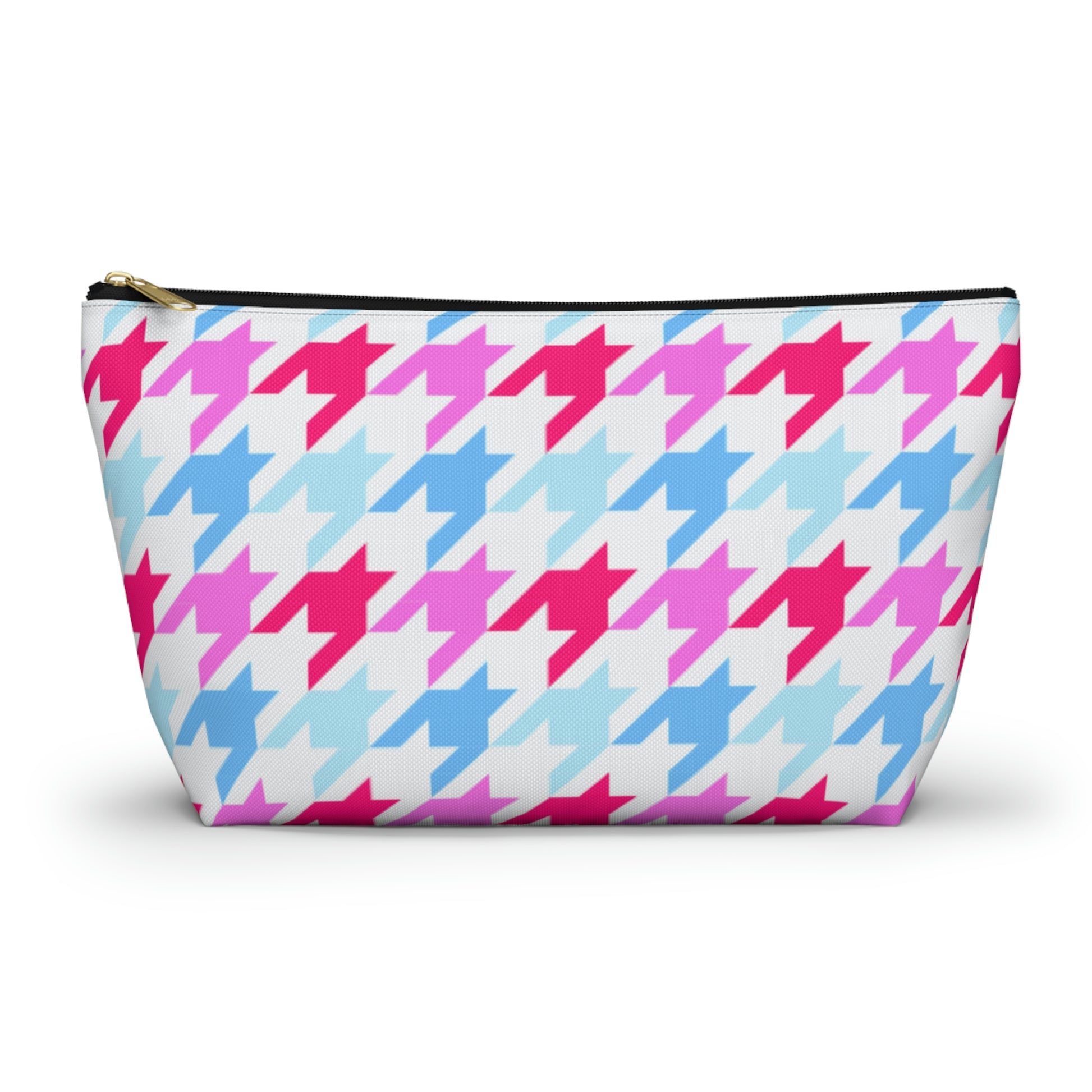 Blue & Pink Houndstooth Accessory Pouch with T-bottom - BowsAndArtsDesigns