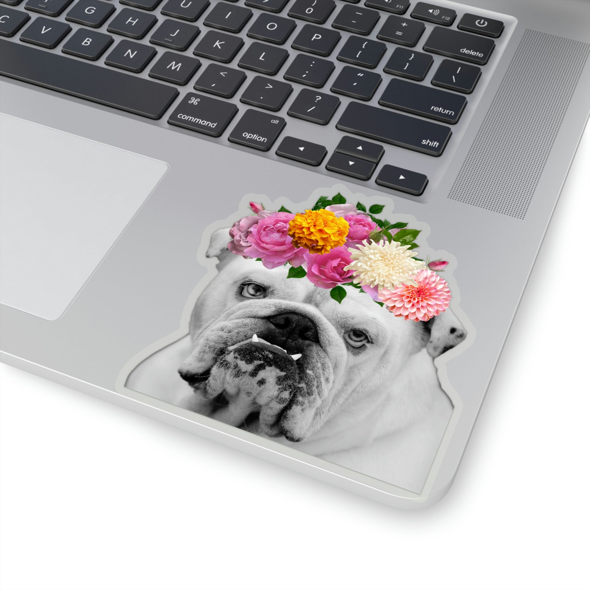 Very Pretty Bulldog Flower Crown Vinyl Kiss-Cut Sticker - BowsAndArtsDesigns