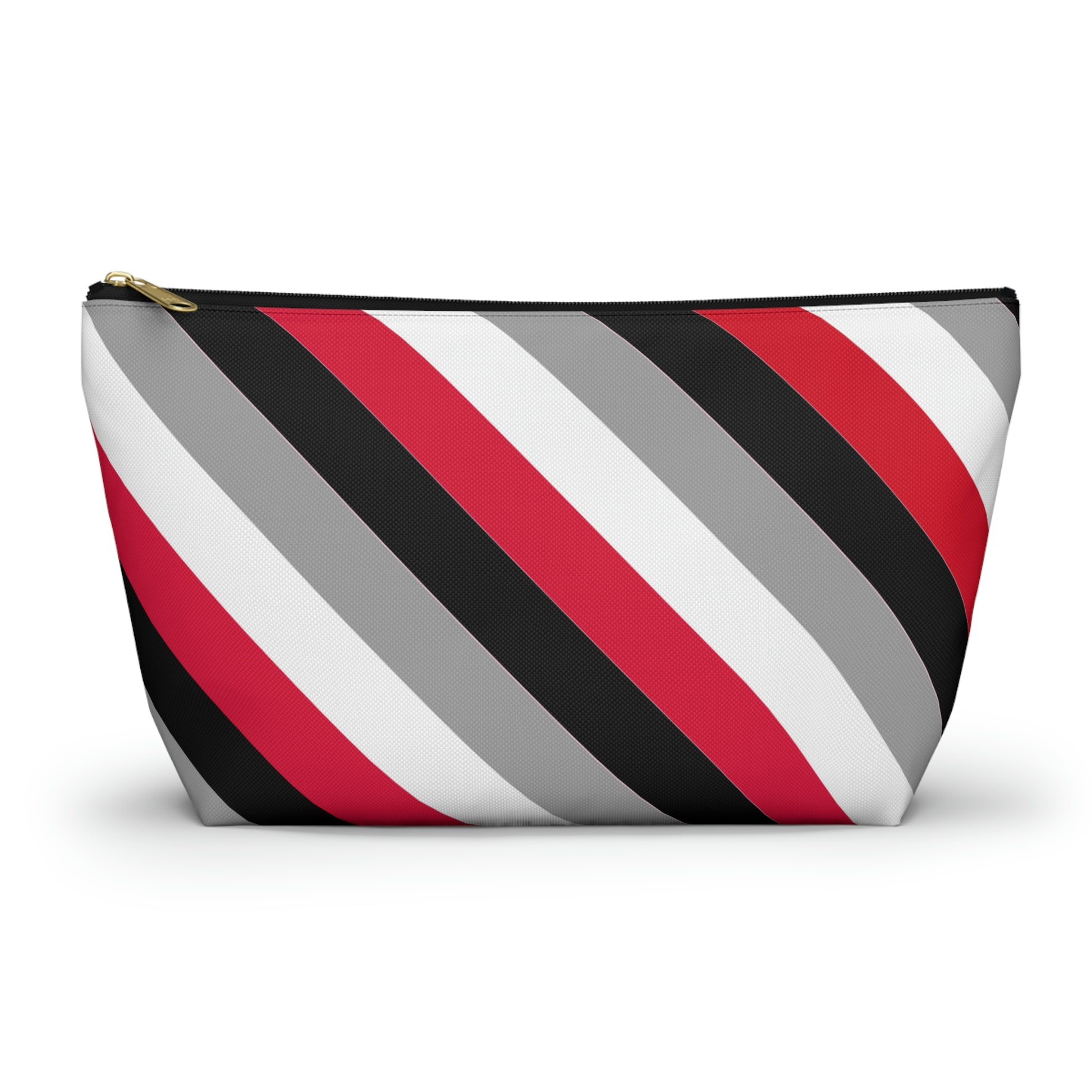 Red, Black, & White Diagonal Stripes Accessory Pouch with T-bottom - BowsAndArtsDesigns
