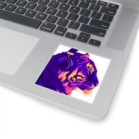 Purple Tiger Headphones Vinyl Kiss-Cut Sticker - BowsAndArtsDesigns