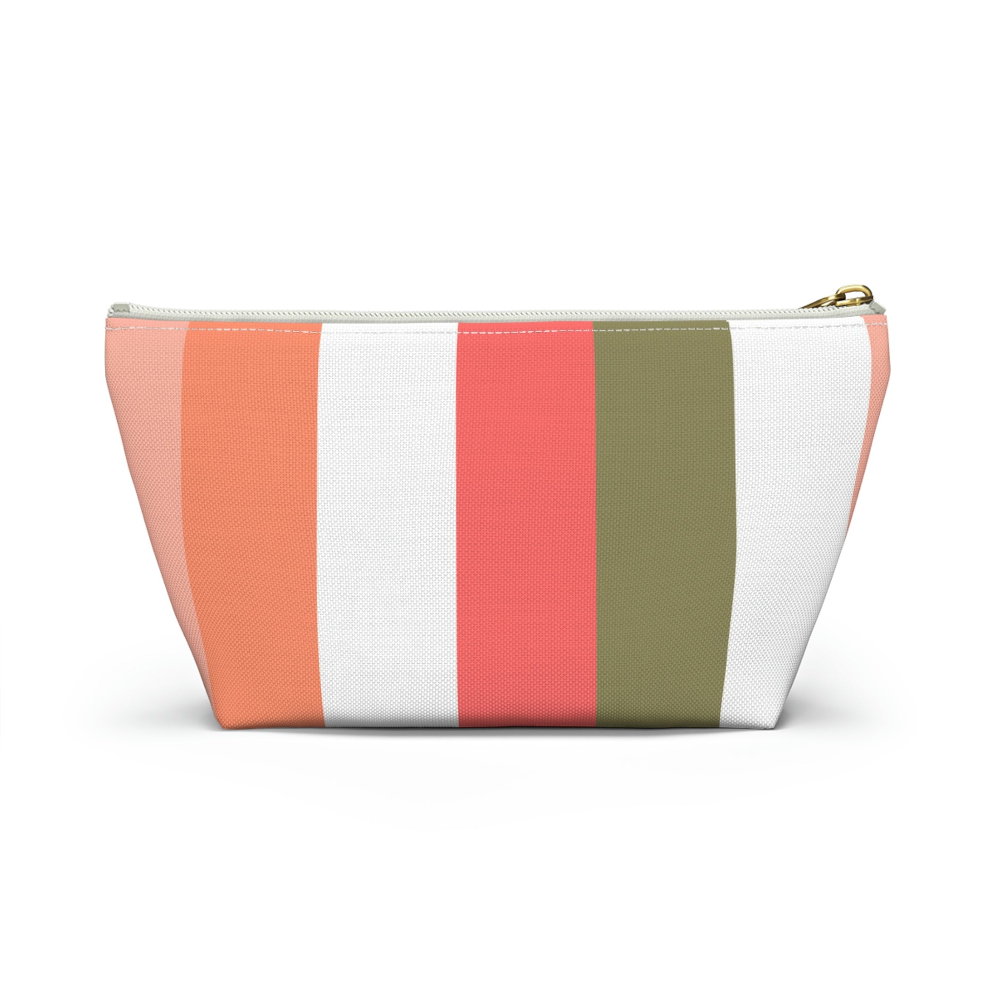 Coral Green & White Stripes Accessory Pouch with T-bottom - BowsAndArtsDesigns