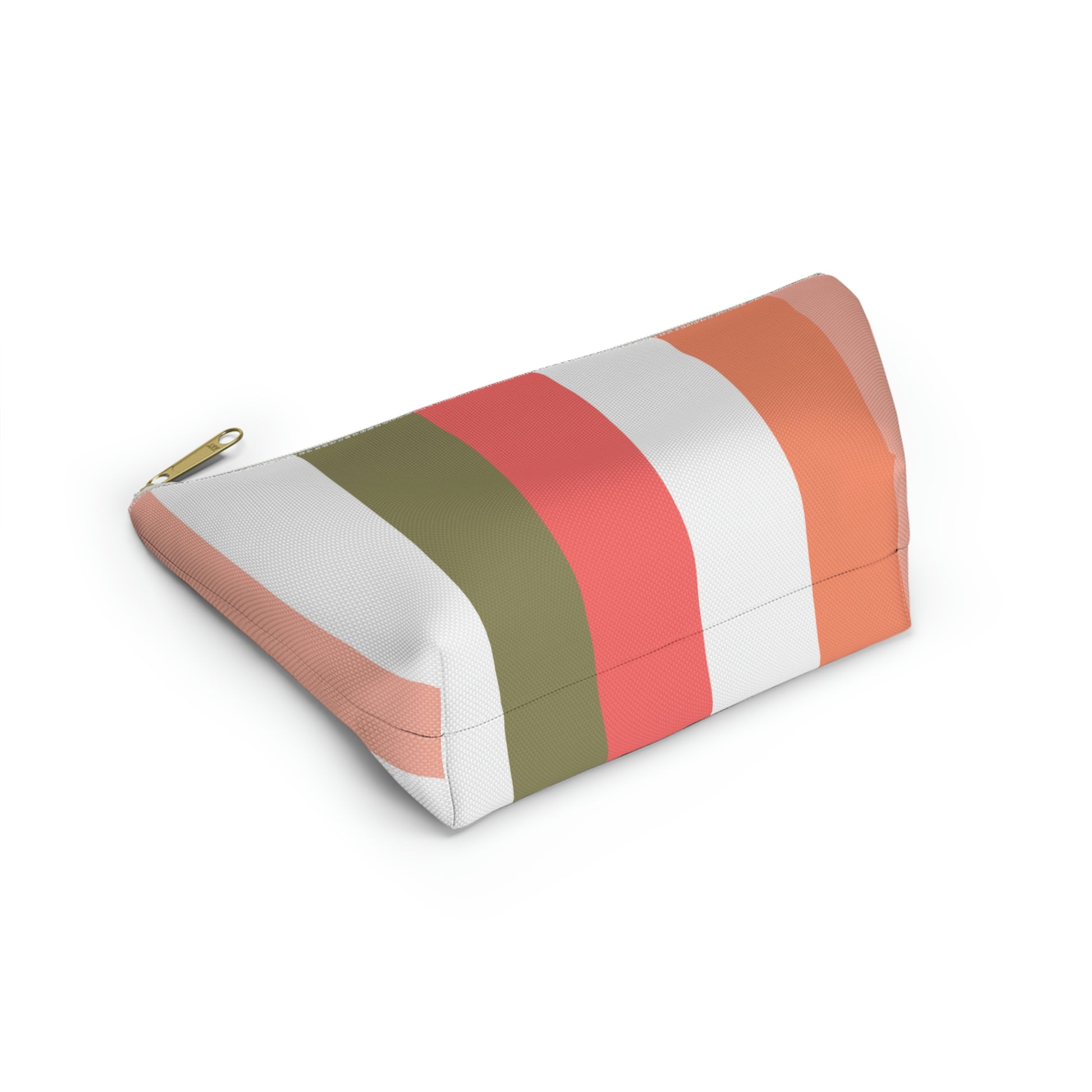 Coral Green & White Stripes Accessory Pouch with T-bottom - BowsAndArtsDesigns