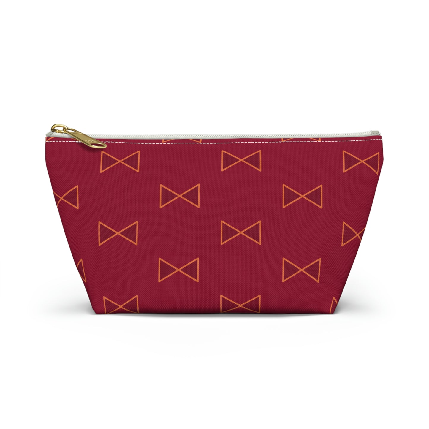 Maroon & Tangerine Bows Accessory Pouch with T-bottom - BowsAndArtsDesigns