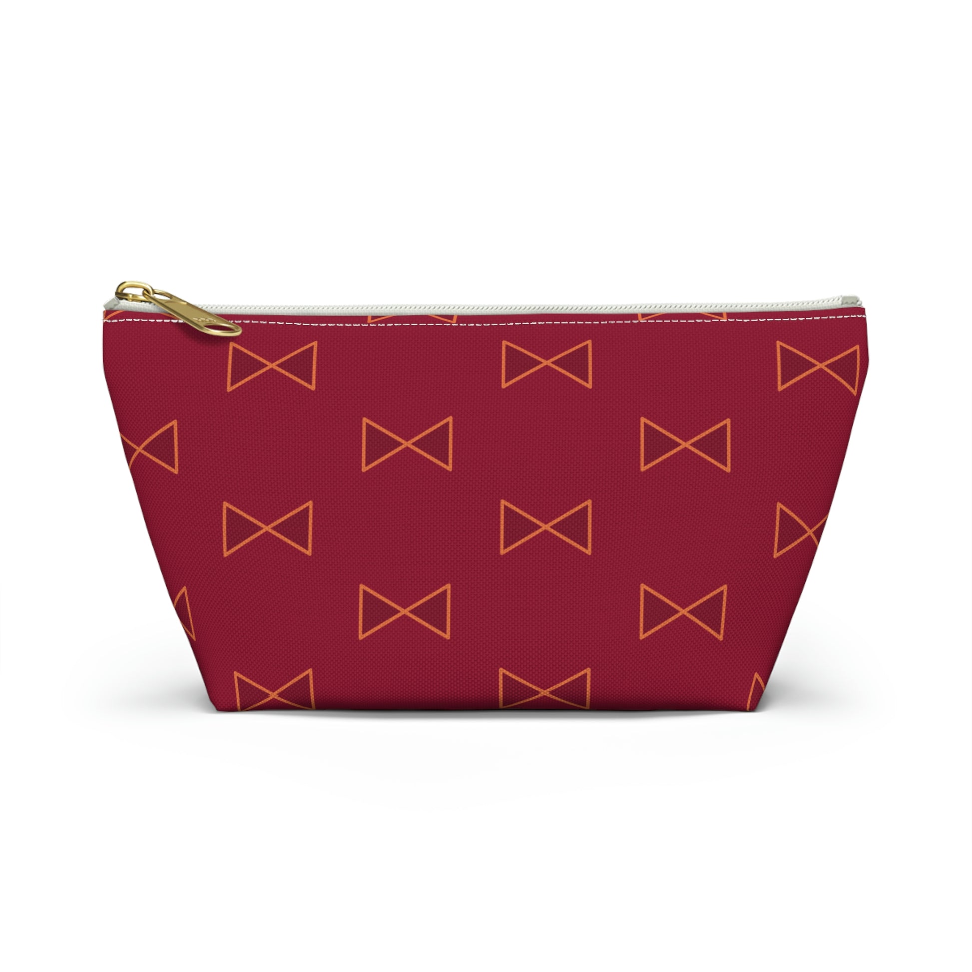 Maroon & Tangerine Bows Accessory Pouch with T-bottom - BowsAndArtsDesigns