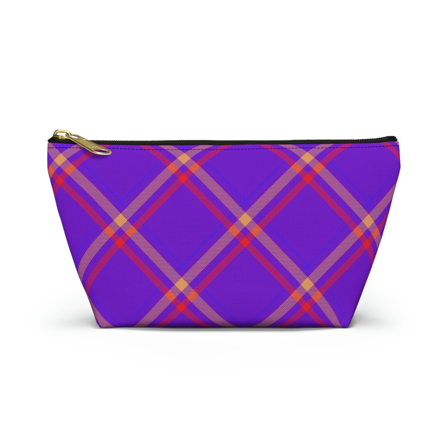 Purple & Orange Plaid Accessory Pouch with T-bottom - BowsAndArtsDesigns