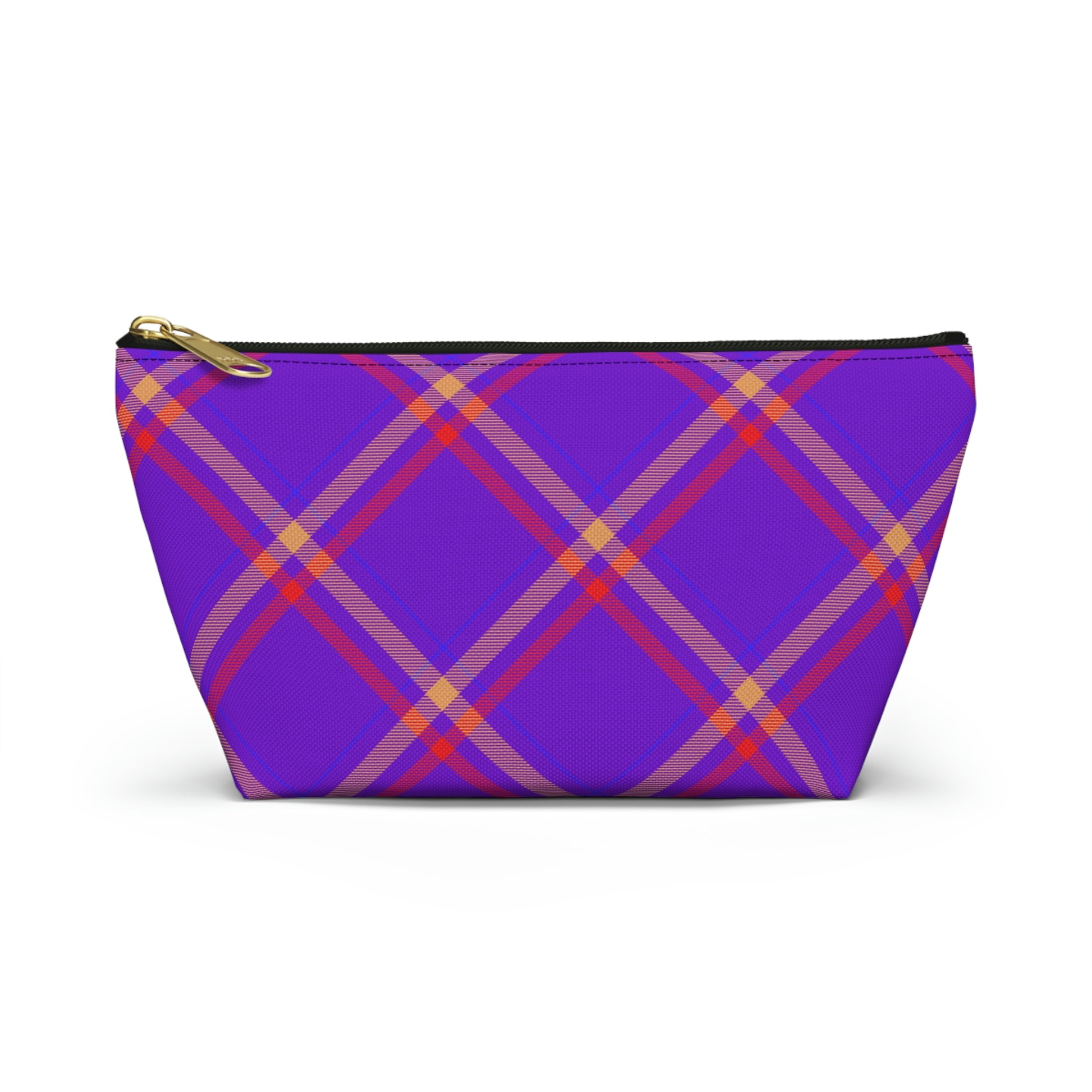 Purple & Orange Plaid Accessory Pouch with T-bottom - BowsAndArtsDesigns