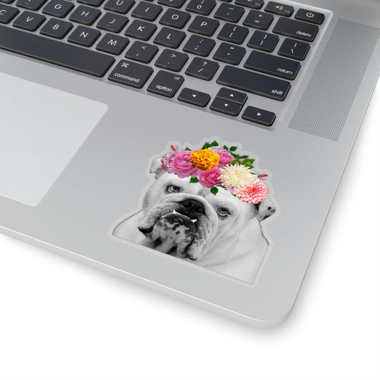 Very Pretty Bulldog Flower Crown Vinyl Kiss-Cut Sticker - BowsAndArtsDesigns