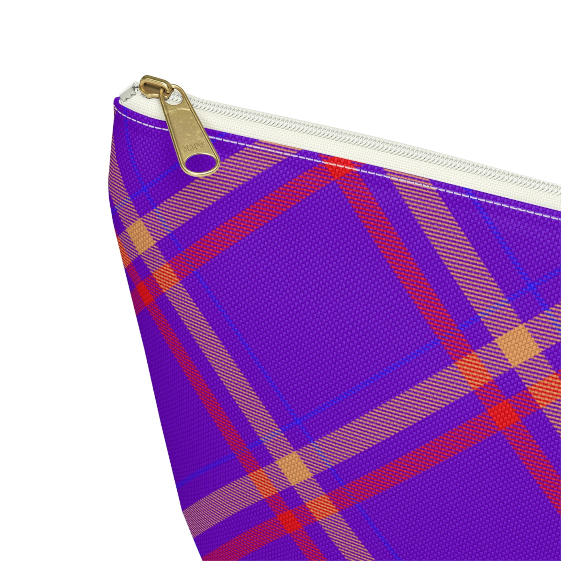 Purple & Orange Plaid Accessory Pouch with T-bottom - BowsAndArtsDesigns