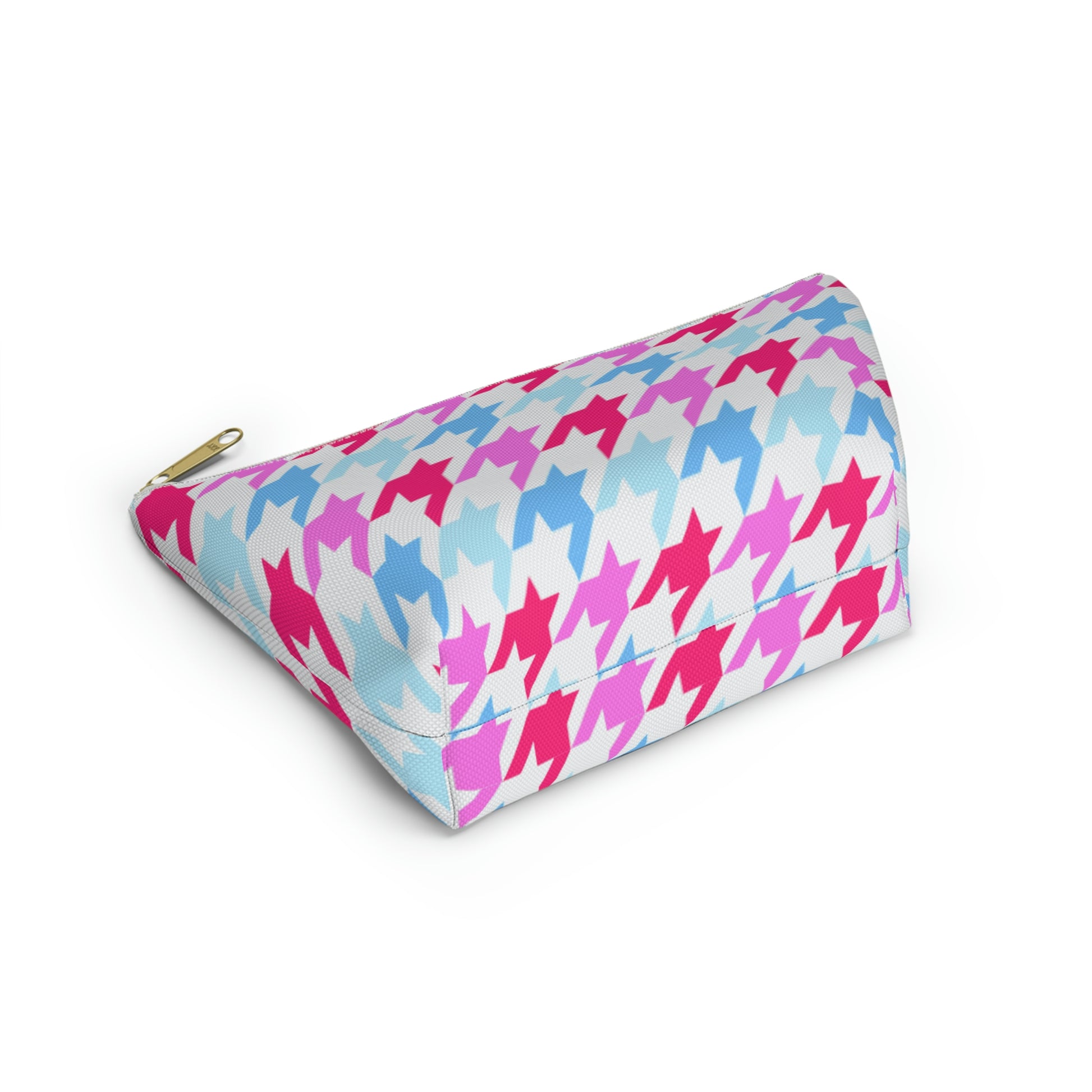 Blue & Pink Houndstooth Accessory Pouch with T-bottom - BowsAndArtsDesigns