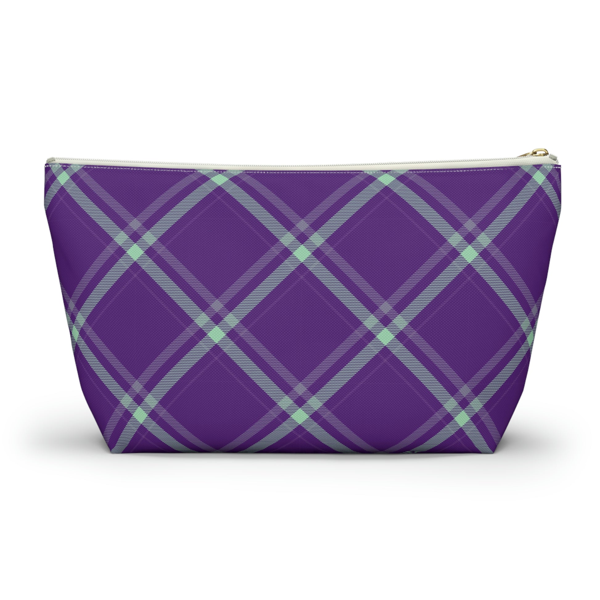 Purple Mint Plaid Accessory Pouch with T-bottom - BowsAndArtsDesigns