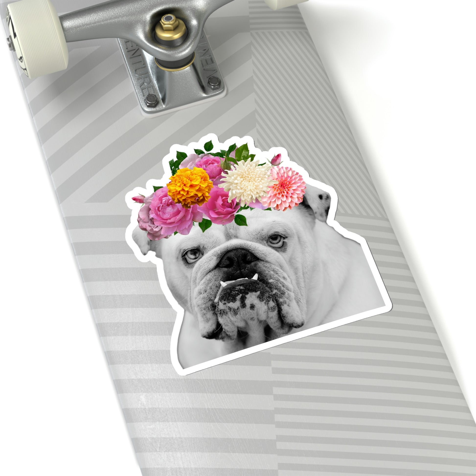 Very Pretty Bulldog Flower Crown Vinyl Kiss-Cut Sticker - BowsAndArtsDesigns