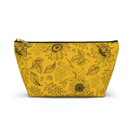 Yellow Sunflower Accessory Pouch with T-bottom - BowsAndArtsDesigns