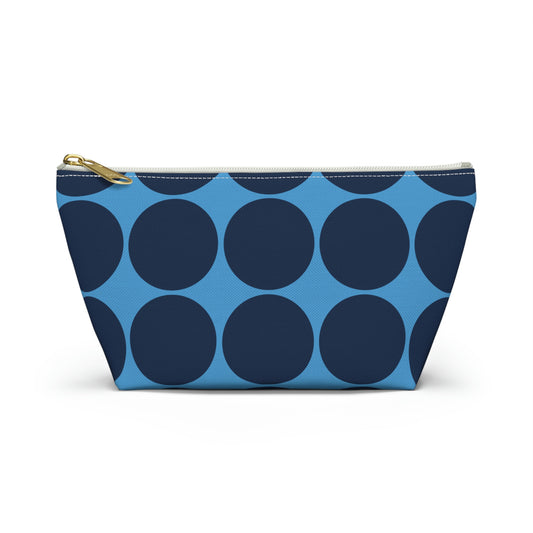Light Blue & Navy Circle Print Pouch with T-bottom - BowsAndArtsDesigns