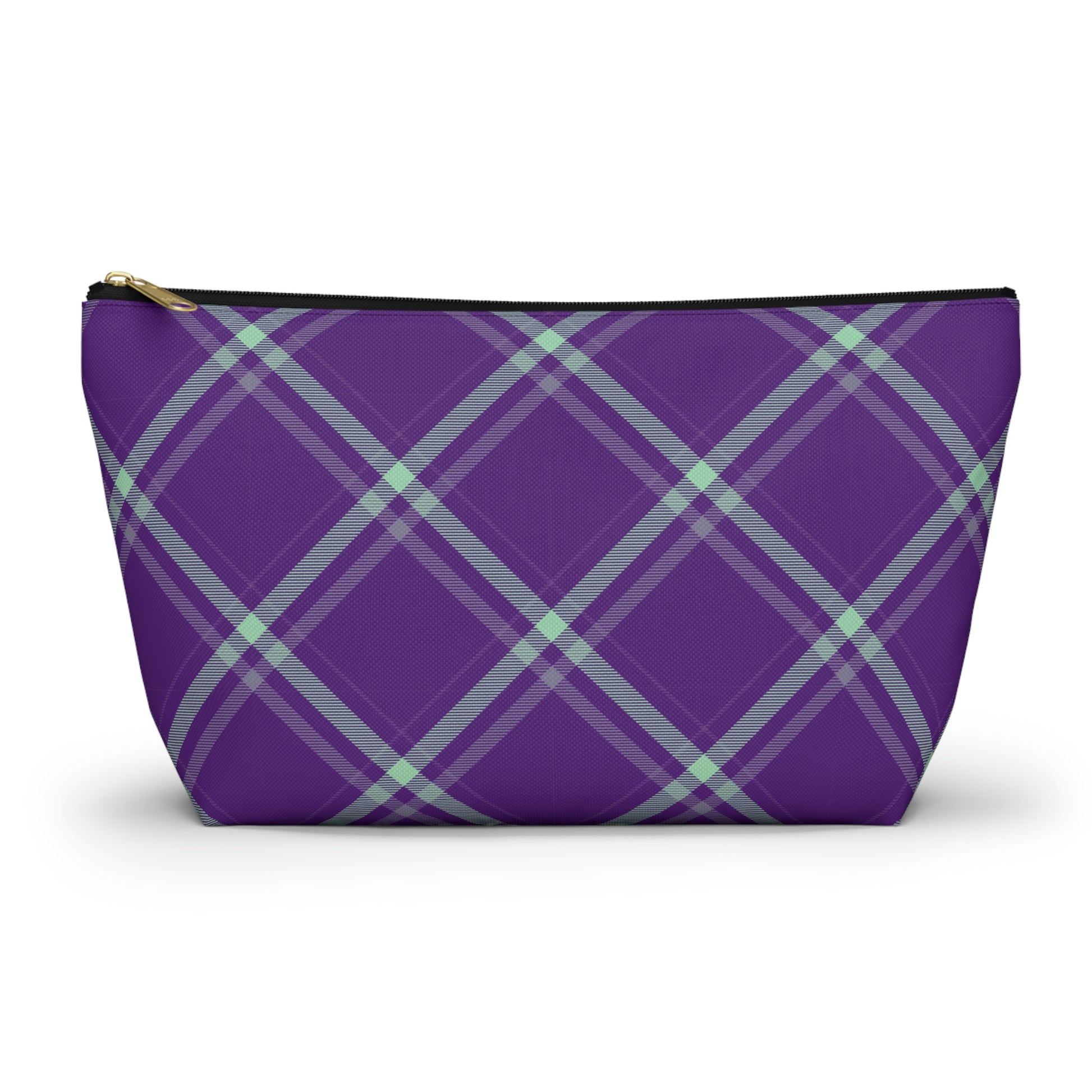 Purple Mint Plaid Accessory Pouch with T-bottom - BowsAndArtsDesigns