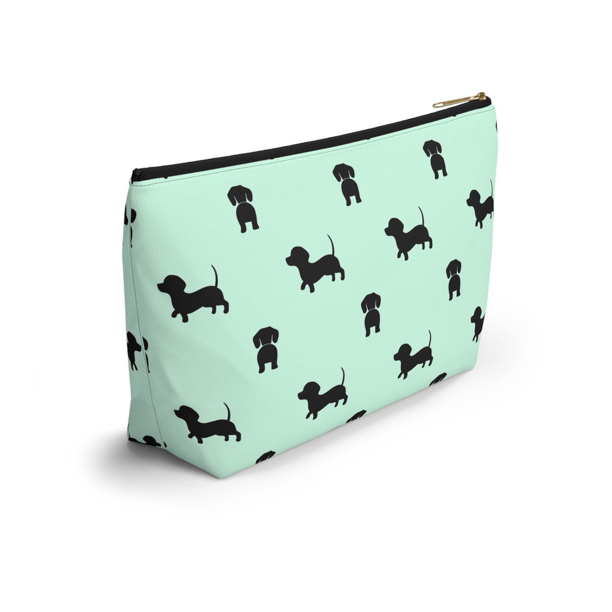 Mint & Black Dachshund Accessory Pouch with T-bottom - BowsAndArtsDesigns