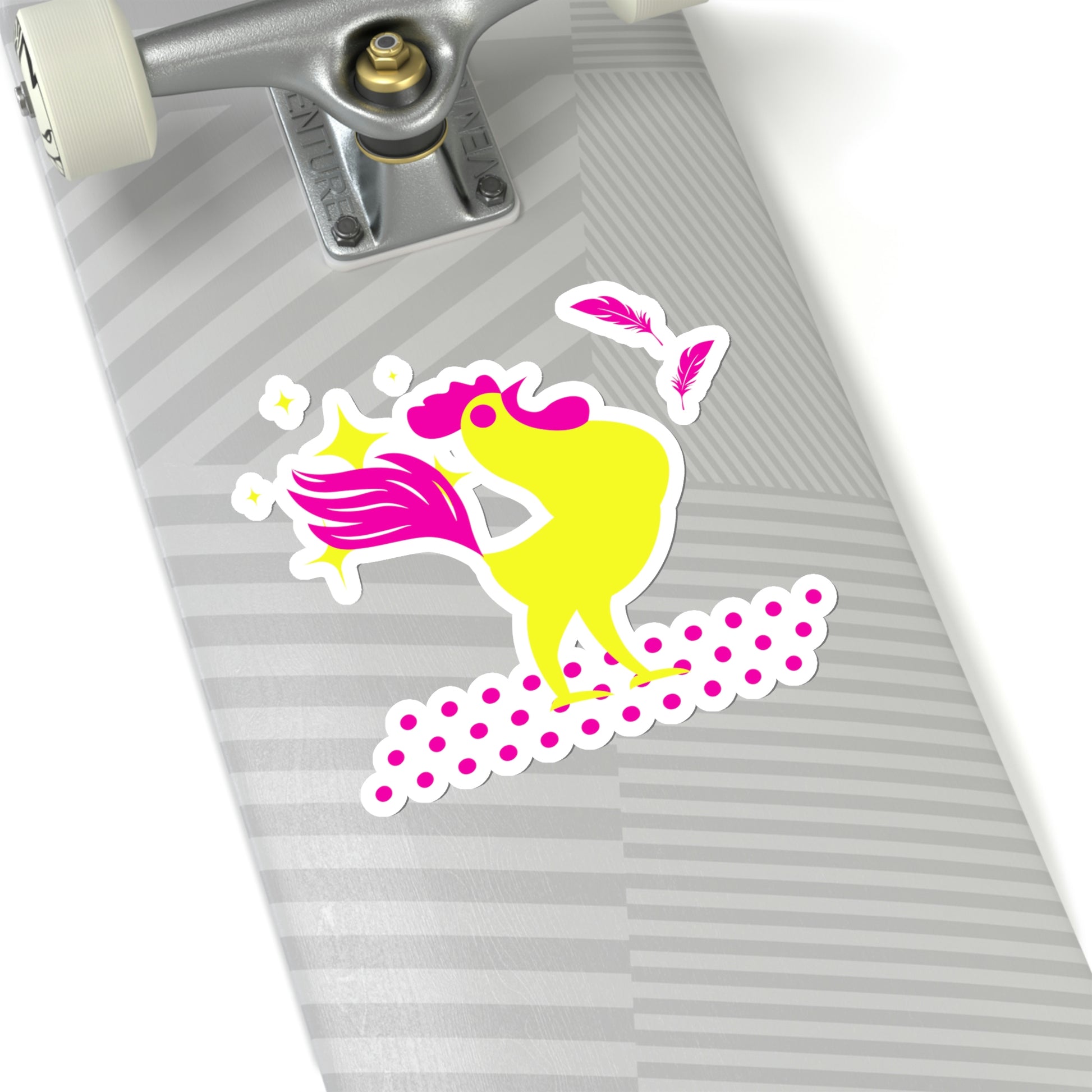 Hot Pink & Neon Yellow Rooster Gamecock Vinyl Kiss-Cut Sticker - BowsAndArtsDesigns