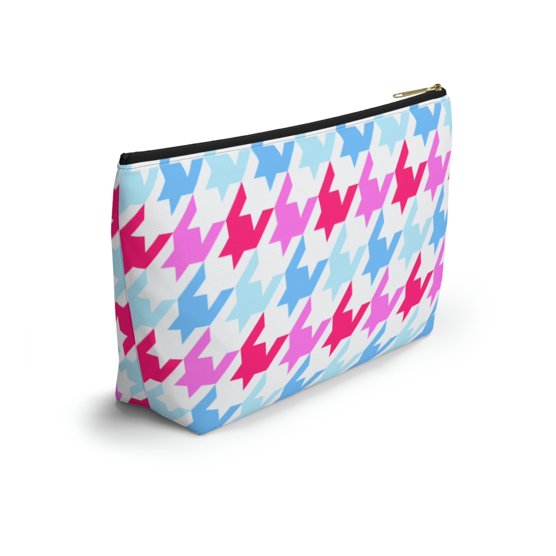 Blue & Pink Houndstooth Accessory Pouch with T-bottom - BowsAndArtsDesigns