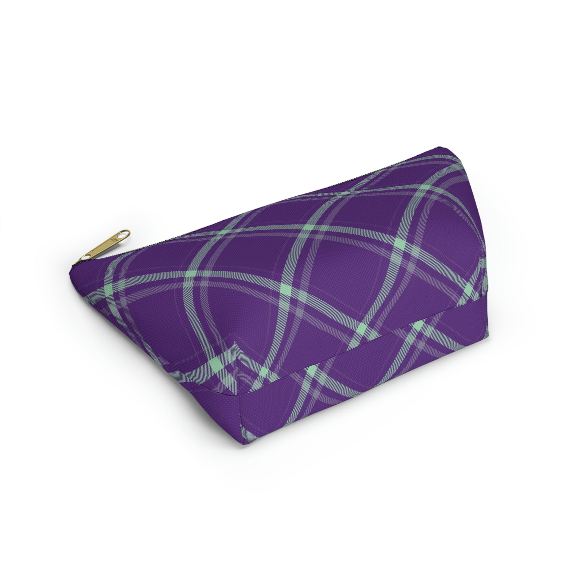 Purple Mint Plaid Accessory Pouch with T-bottom - BowsAndArtsDesigns
